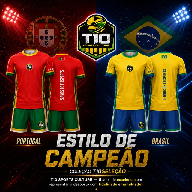 Kit de treino T10 Seleção inspirado em Portugal e Brasil
